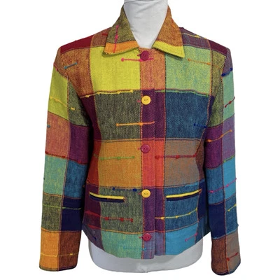 Chaqueta De Colección Arco Iris a Cuadros Talla XS Crop Pop Art Deco Mod Blazer Boho Años 90 Foto 1 de 4