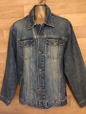 OLD NAVY BLUE JEANS  VTG Y2K MENS DISTRESSED DENIM TRUCKER JACKET  SIZE XXL - Image 1 of 4