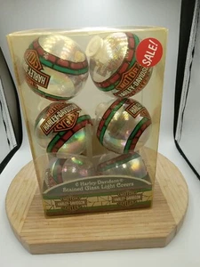 Harley-Davidson Stained Glass Look Light Covers Christmas Cavanagh VTG Box of 6 - Picture 1 of 12