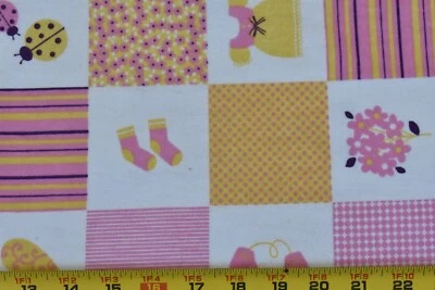 By 1/2 Yd, Pink White & Yellow Baby-Girl Patch on Flannel, Springs, B1624 - Image 1 of 4