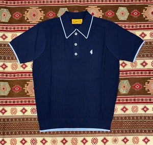 Gabicci Vintage Malcolm Archive Textured Knitted Polo Shirt Navy Blue V54GM17 - Picture 1 of 1