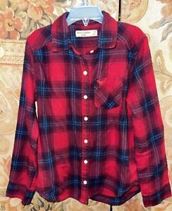 ABERCROMBIE KIDS RED FLANNEL PLAID SHIRT SIZE 7/8 NICE SHAPE
