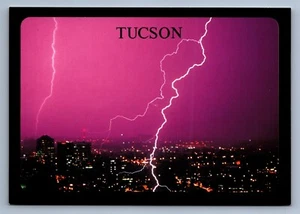 Postcard Vtg Arizona Lightning Storm Over Tucson City Nature 4x6 - Bild 1 von 2