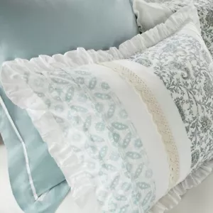 CHIC BLUE LACE 9pc Cal King DUVET COVER SET : FARMHOUSE COTTAGE SHABBY PAISLEY - Picture 1 of 8