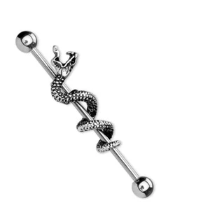 Snake Bar Piercing Scaffold 14g (1.6mm) Steel Industrial Barbell Reptile Barbel - Picture 1 of 17