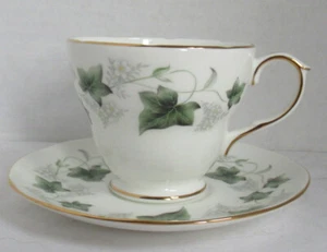 Duchess Fine English Bone China Teacup Tea Cup Saucer Green IVY flowers scallop - Picture 1 of 7