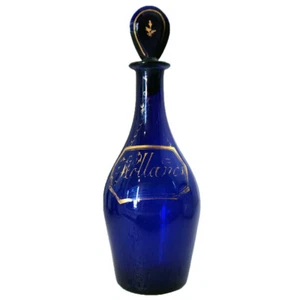 Botella jarra ron de vidrio azul cobalto Isaac Jacobs Bristol inglés antiguo c1800 - Imagen 1 de 3