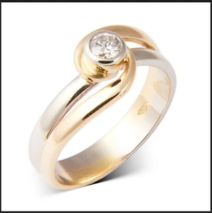 18K 750 Bicolor Gold Solitaire 0,24ct Diamond Ring RG 54 Solitär Brillant Neuw - Bild 1 von 24