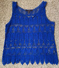 FEVER SummerTanktop OVERLAY blue cotton lacey seethru-size Large-nonsmoking home