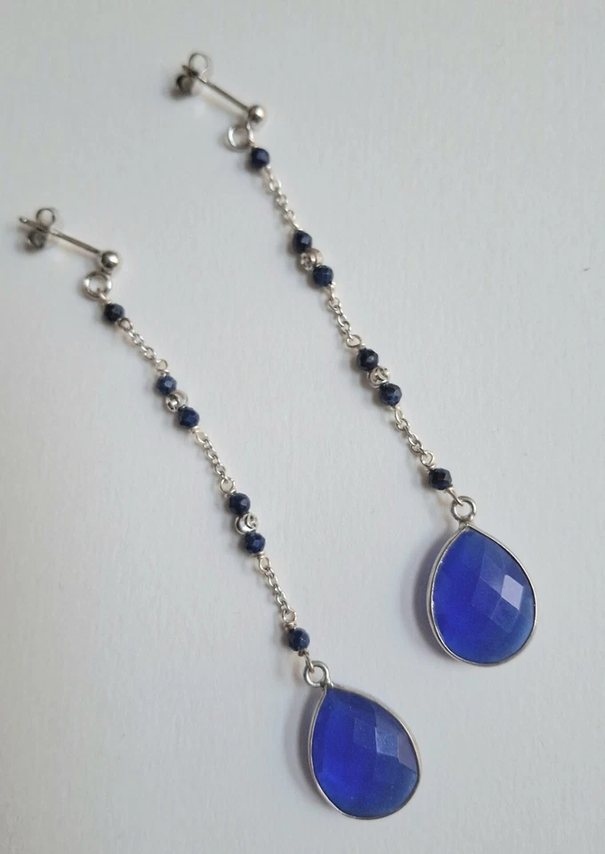 Orecchini in argento 925 con lapislazzuli blu naturali e goccia  sfaccettata - Immagine 1 di 4