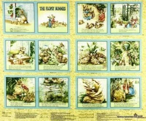 Rare! Fabric Book Panel - Beatrix Potter Flopsy Bunnies - Quilting Sewing Rabbit - Picture 1 of 1