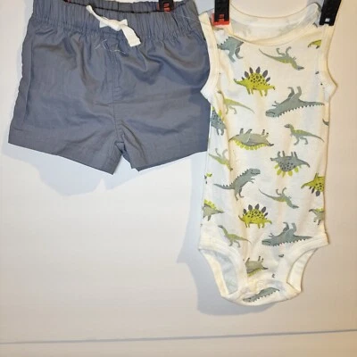 Nuevo con etiquetas Carters 2 Piezas Body Sin Mangas Gris Pantalones Cortos Blanco Dinosaurio Niños Talla 6M Foto 1 de 4