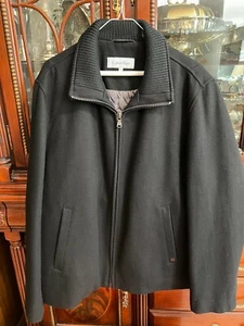 Calvin Klein Mens Jacket Black Size M/M Quilted Lined Zip Wool Blend Coat - Picture 1 of 12