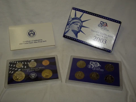 2003-S US Proof Coin Set, (10) Coins w/ Cases and COA Cover