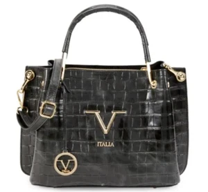 V Italia Versace 1969 Leather Croc embossed satchel handbag made in Italy Black - Picture 1 of 12