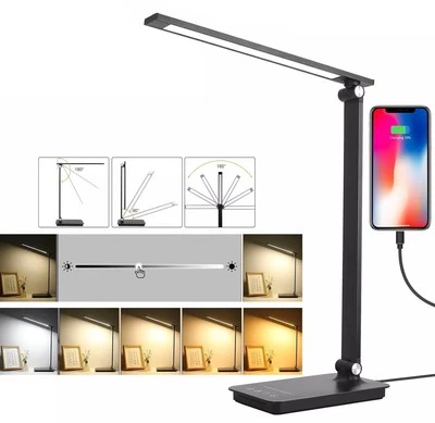 Led Table Lamp Eye-caring Desk Light with USB Charging 5 Modes Touch Control UK