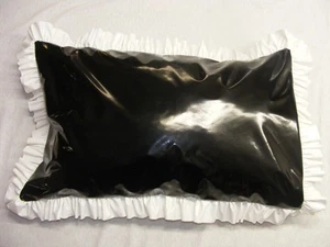 black PVC RUFFLED pillow case FETISH fantasy bdsm bedding all colours availabLE - Picture 1 of 7