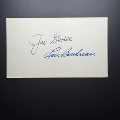Joe Gordon Signed with Lou Boudreau Index Card JSA LOA Cleveland Indians HOF - Image 1 of 3