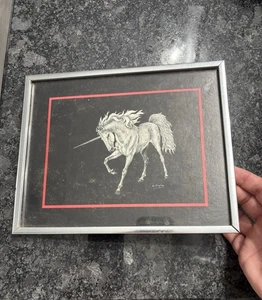Vintage H.W Hoag Portrait Of A Unicorn 80s Print Signed And Framed Whimsical Art - Picture 1 of 3
