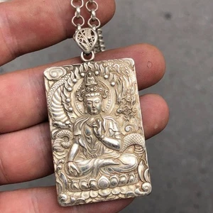 China Tibetan Old Collection Dragon Guanyin; Bodhisattva Pendant Bless Necklace - Picture 1 of 5