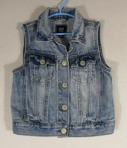Gap Girls Denim Button Up Jacket Sleeveless Collar Neck Size S Blue - Picture 1 of 7