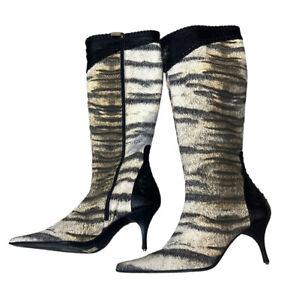 $985 Auth Roberto Cavalli Signature Animal Print Knee High Women’s boots Shoes