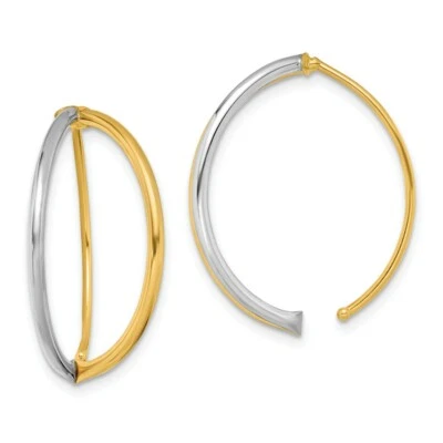 Italian 14k Two Tone Gold High Polished 25mm Split Tube Threader Dangle Earrings - Image 1 of 3