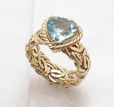 Size 7 Natural Blue Topaz Heart Byzantine Band Ring REAL 14K Yellow Gold QVC - Image 1 of 4