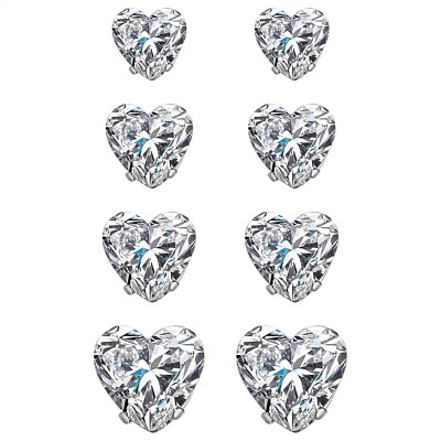 4 Pairs 5-8mm Heart Cubic Zirconia Magnetic Earrings Women's Non-Piercing Studs - Image 1 of 4