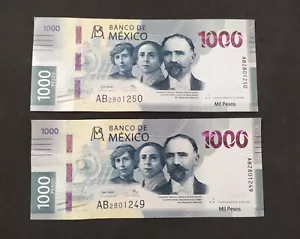 Billetes de $1000 pesos Madero Serie AB SIN CIRCULAR Y NUMERO SECUENCIAL - Picture 1 of 2