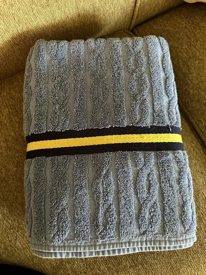 1 Vintage RALPH LAUREN Towel BLUE Cable Knit Yellow Navy Stripe - Image 1 of 4