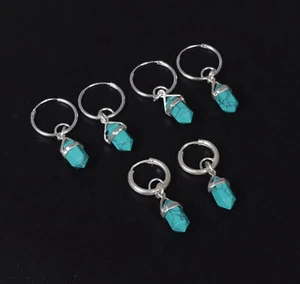 Wholesale 3pr 925 Solid Sterling Silver Cut Blue Turquoise Hoop Earring Lot B - Picture 1 of 2