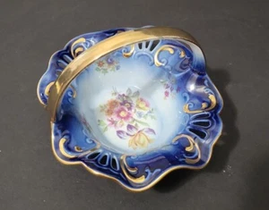 Vintage GDR Reticulated Porcelain Bowl by Martinroda PM&M Gilded Floral - Picture 1 of 10