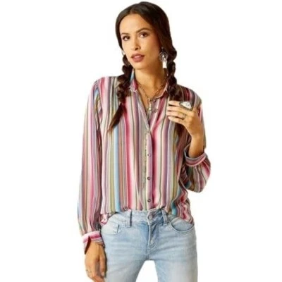 Blusa para mujer Ariat manga larga Naran chifón a rayas Serape Foto 1 de 4