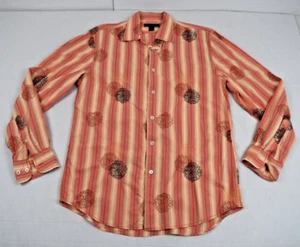 Vintage Shirt Express Size M 90s Orange Pink Stripe Embroidered Dandelions - Picture 1 of 10