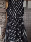 Kleid 60er Jahre Vintage schwarz mit weißen Punkten Wickeloptik Größe L 