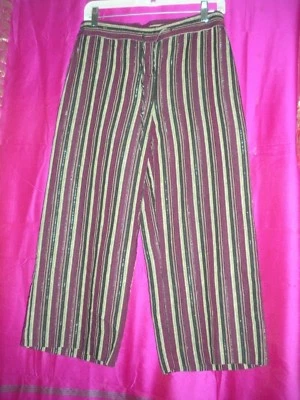  PANTALONES 3/4 DE LINO A RAYAS MARRÓN Y TOSTADO, TALLA. 4, ETIQUETA HIPHUGGER, PECK & PECK Foto 1 de 4