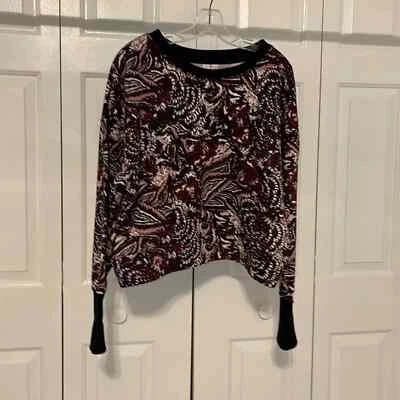 Sudadera Joie Recortada Floral Cuello Ancho 100% Algodón Agujeros para Pulgar XL Usada Foto 1 de 4