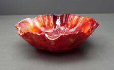 Imperial Glass IG Slag Swirl Red Ruffled Edge Footed 9" Bowl Roses New b