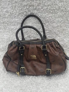 Auténtico Bolso Boston MCM Coñac Visetos Monograma Recubierto Lona Cuero - Imagen 1 de 15