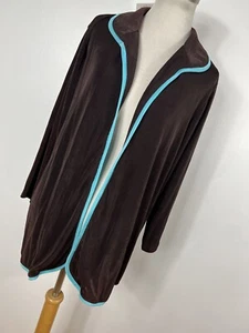 New Citiknits 1X Jacket Brown Aqua Open Front Slinky Travel Stretch Womens M3 - Picture 1 of 6