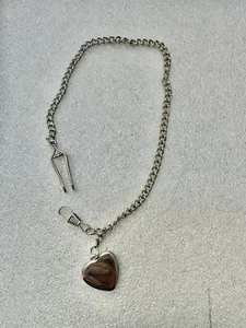 Pocket Watch Chain FOB Silver Tone Heart Charm - Picture 1 of 5