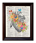 Hearts with Flowers - Dictionary Art Print Printed On Authentic Vintage