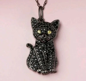 Collier pendentif chat en strass et sa chaîne de 50 cm, Neuf - Picture 1 of 1