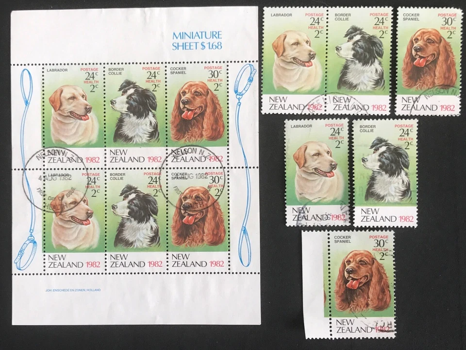 New Zealand 1982 "Dogs" FDI Miniature Sheet + 2 complete sets of Used Stamps - Image 1 of 1