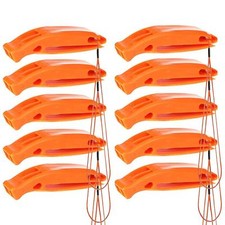 10 Emergency Distress Survival Whistle With Lanyard Hiking Camping Safety Orange