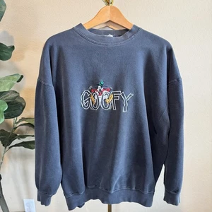 Vintage 90er Mickey Co. Goofy besticktes Sweatshirt Disney Unisex groß grau *FLECK - Bild 1 von 15