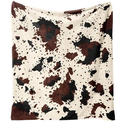 牛印花毛毯动物棕色黑色乳白色人造毛皮毛毯西部... — 第 1/3 张图片