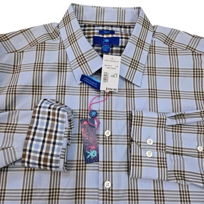 New Egara Shirt Mens 2XLT Non Iron Stretch Flip Cuff Slim Fit Running Plaid $105 - Image 1 of 4