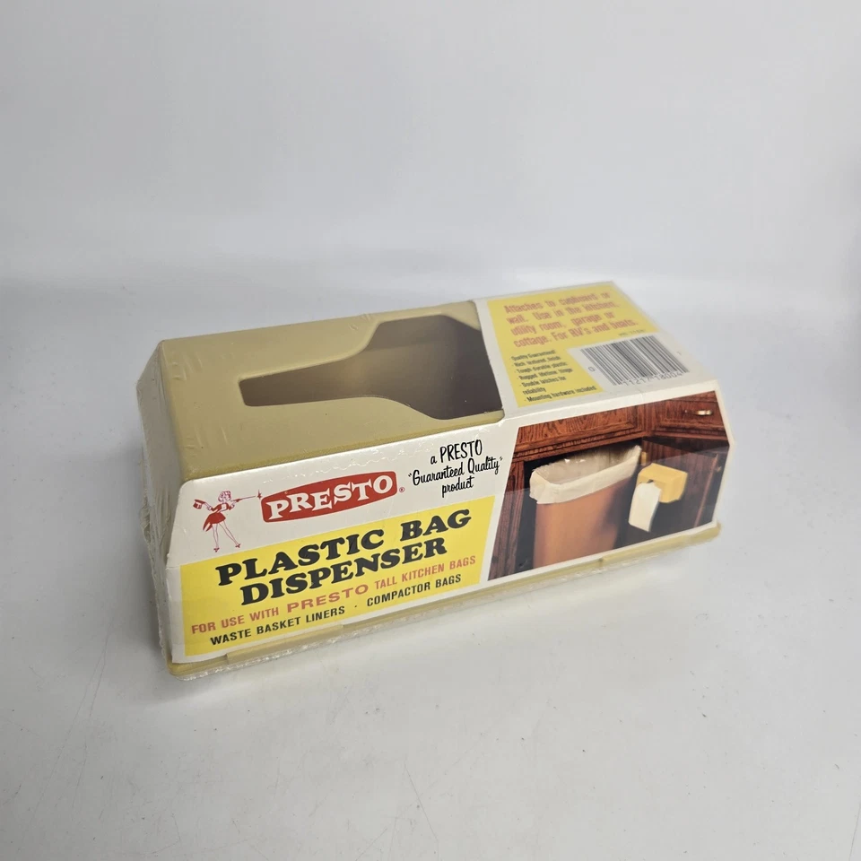 SACO PLÁSTICO PRESTO VINTAGE DISPENSADOR DE LATA DE LIXO NOS ANOS 1970 bege - Imagem 1 de 4